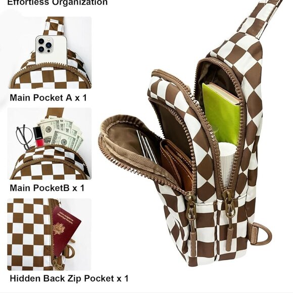 Chic Mocha Brown Checkered Sling Bag for Women - Lightweight and Versatile - Picture 4 of 7